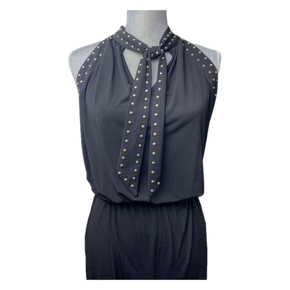 Michael Kors Navy Embellished Studded Trim Front Tie Neck Classy Jumpsuit XS 2 - Picture 4 of 10